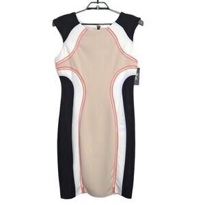 Jax Sheath Dress Size 14 Black Stretch Tan Embroidered Sleeveless NEW